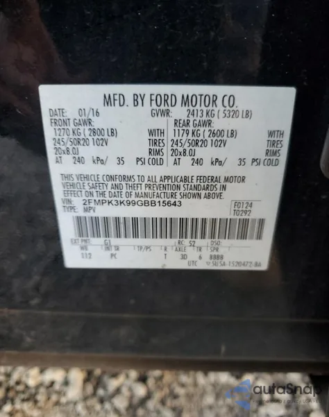 2016 Ford Edge Titanium из США, поврежденный, VIN 2FMPK3K99GBB15643